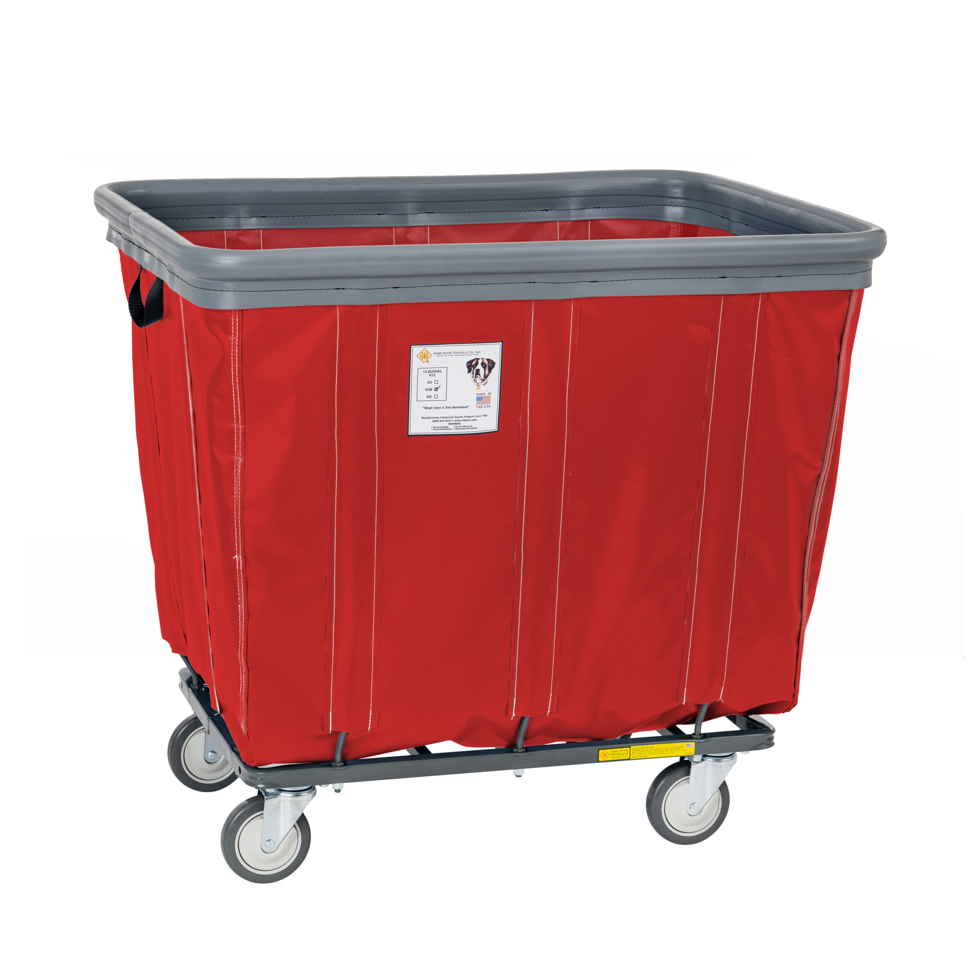 R&B Wire Products, Inc., Vinyl Basket Truck w/ Air Cushion Bumper, Capacity 600 lb, Capacity Volume 15 ft³, Color Red, Model# 412SOBC/RD